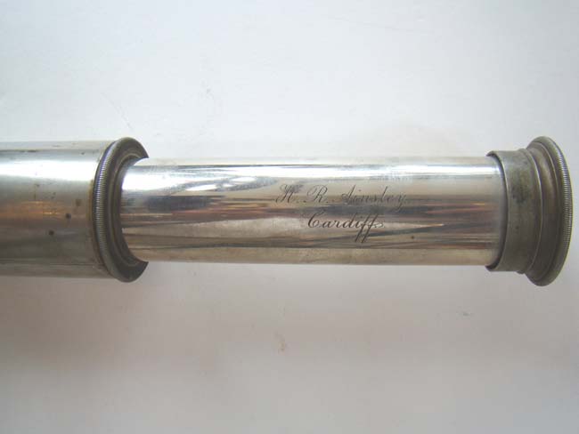 A Wonderful large 19th century Single-Draw Telescope with Nickel Silver Mounts signed "H.R. Ainsley, Cardiff," circa 1870 — image 2